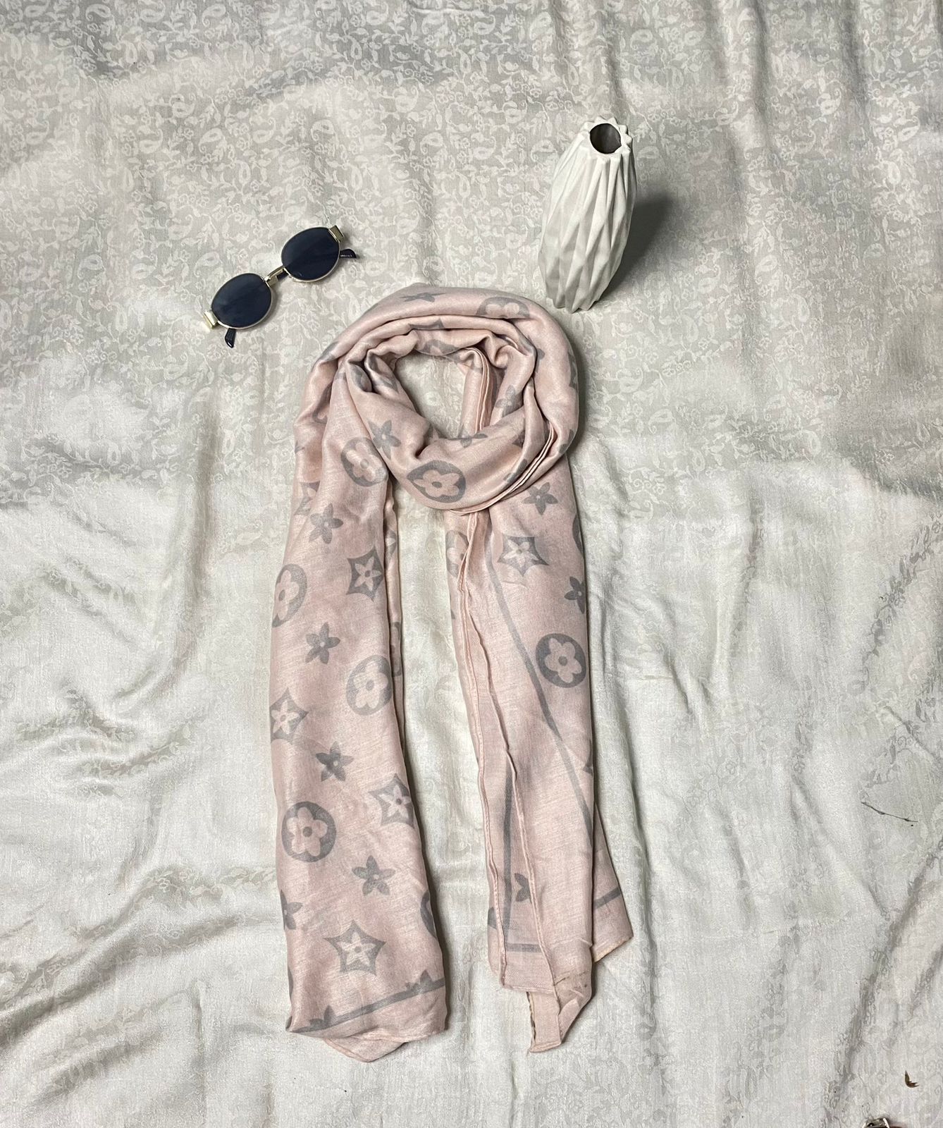 Light Pink & Grey  Pashmina Stole - Shawl